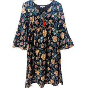 World Market Sundress Boho Hippie Festival Floral Cotton Bell Sleeve L/XL Dress